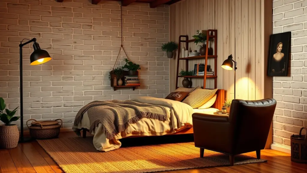 Tons de Bege e Marrom: Aconchego Natural no Quarto Masculino