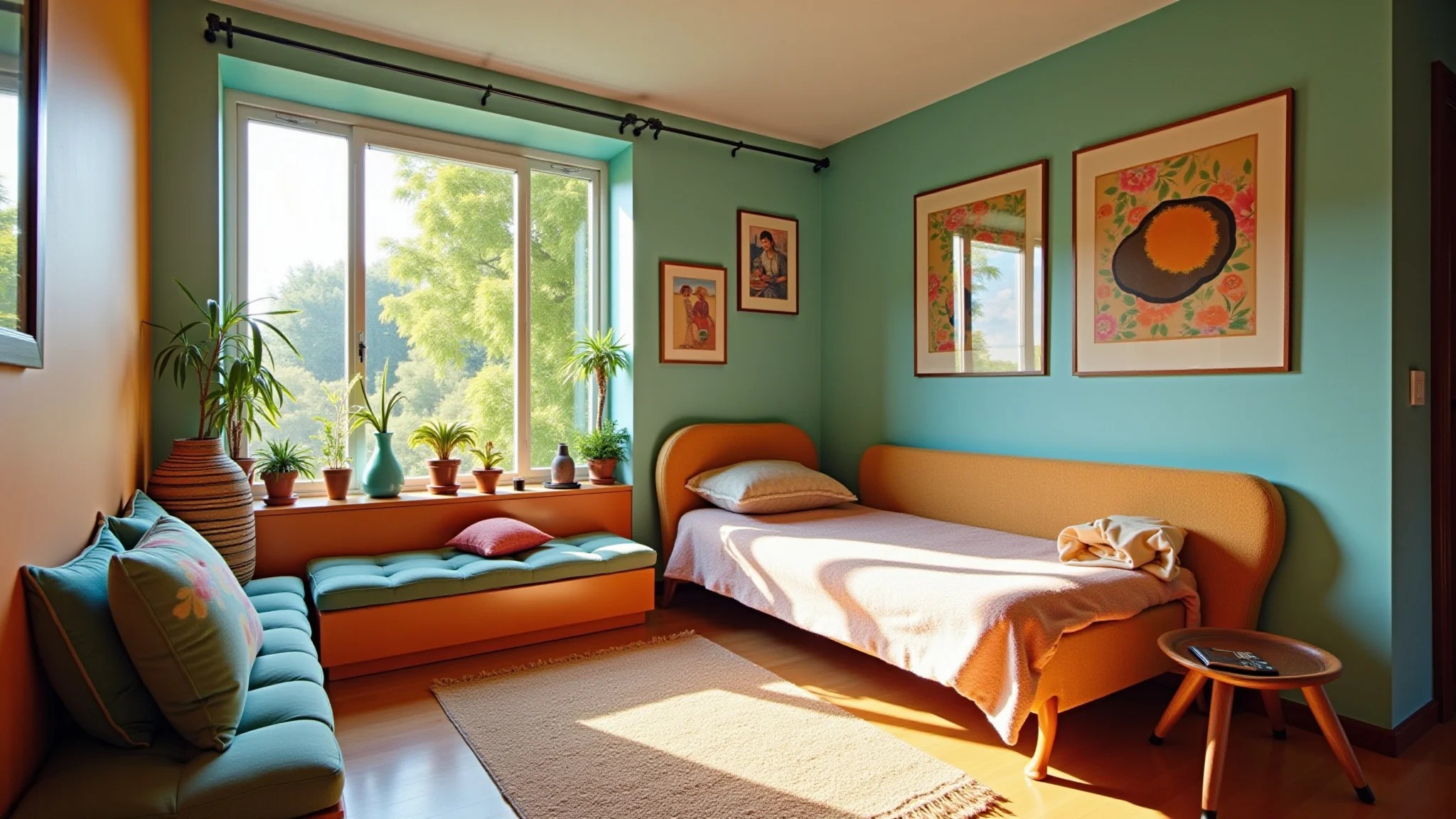 Quarto Tumblr com espelhos, cores vibrantes e decoração brasileira.