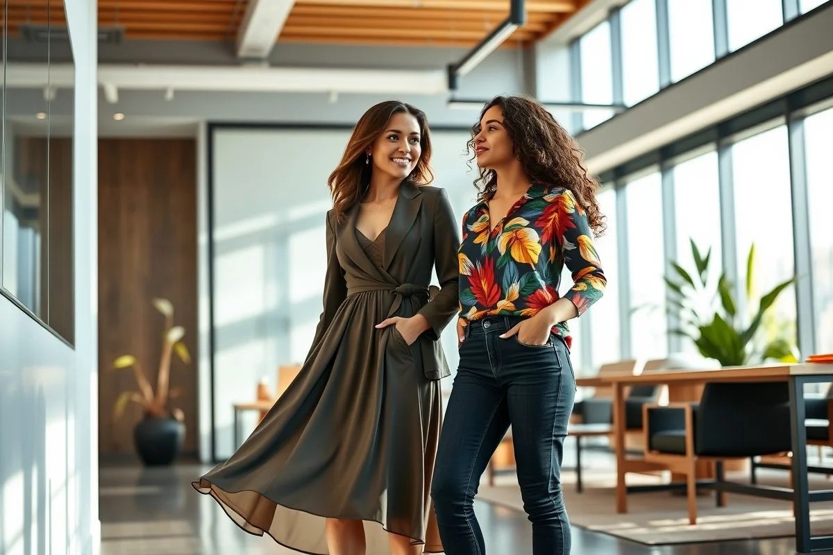Comparação de looks casual chic e casual day no escritório