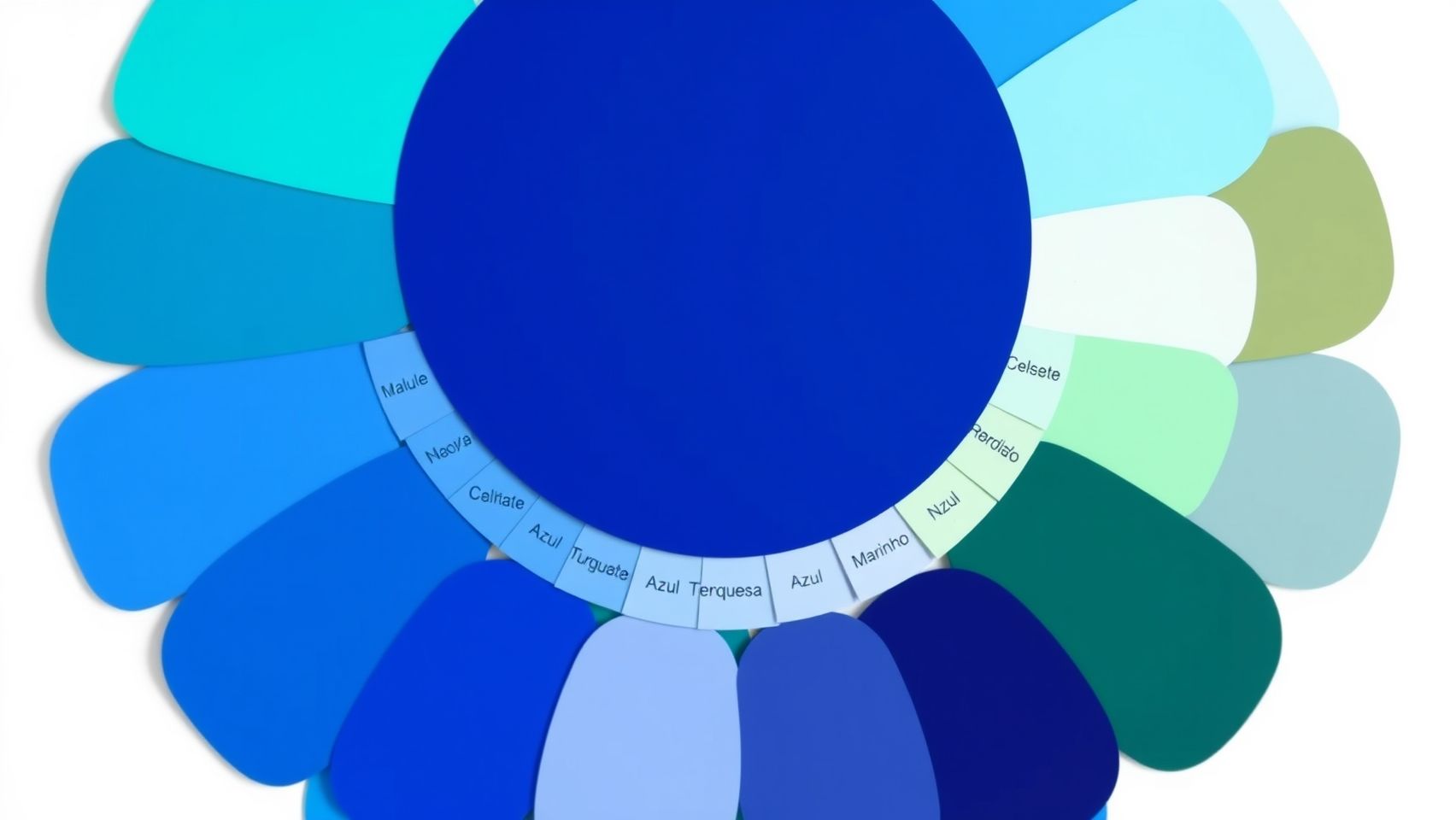 Círculo cromático de tons de azul para decoração de quarto: celeste, turquesa, marinho, acinzentado. Combinações de cores para quarto azul.