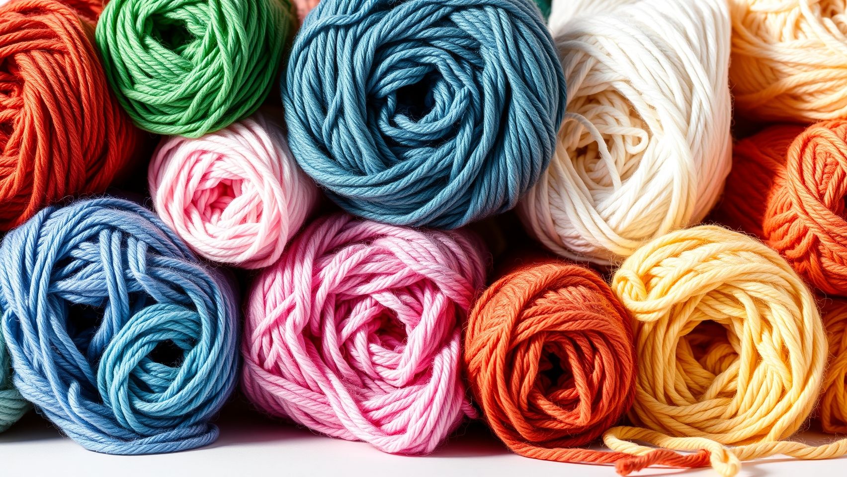Variedade de fios para amigurumi: algodão, acrílico e veludo/chenille. Marcas populares como Círculo e Pingouin.