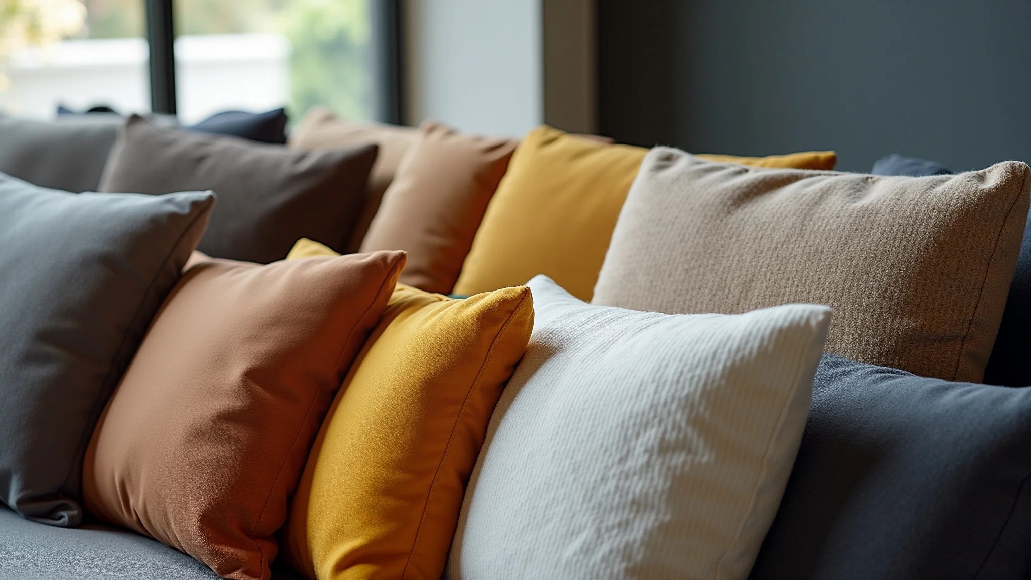 Amostras de tecidos para sofá: sarja, couro, chenille, texturas e cores.
