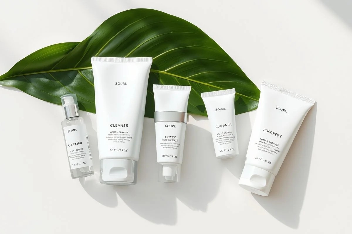 Produtos de skincare não comedogênicos para pele acneica.