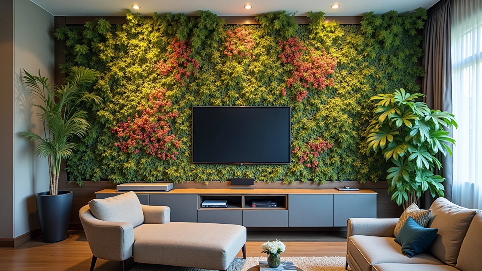 Jardim vertical criativo feito com materiais reciclados em apartamento brasileiro.