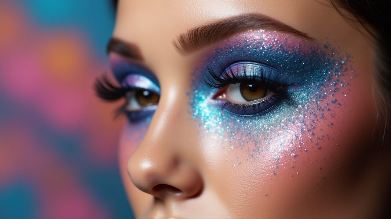 Paleta de sombras vibrantes para maquiagem de show.