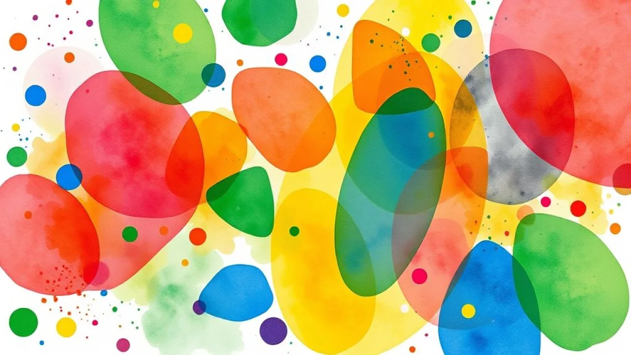 Pintura abstrata em aquarela inspirada no Carnaval brasileiro, vibrante e cheia de energia.
