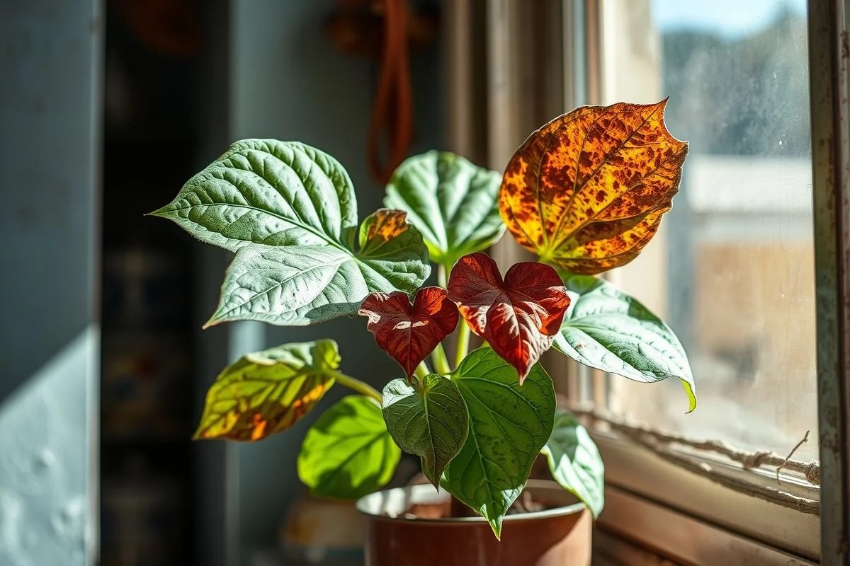 Fitônia murcha com folhas queimadas no sol do Brasil
