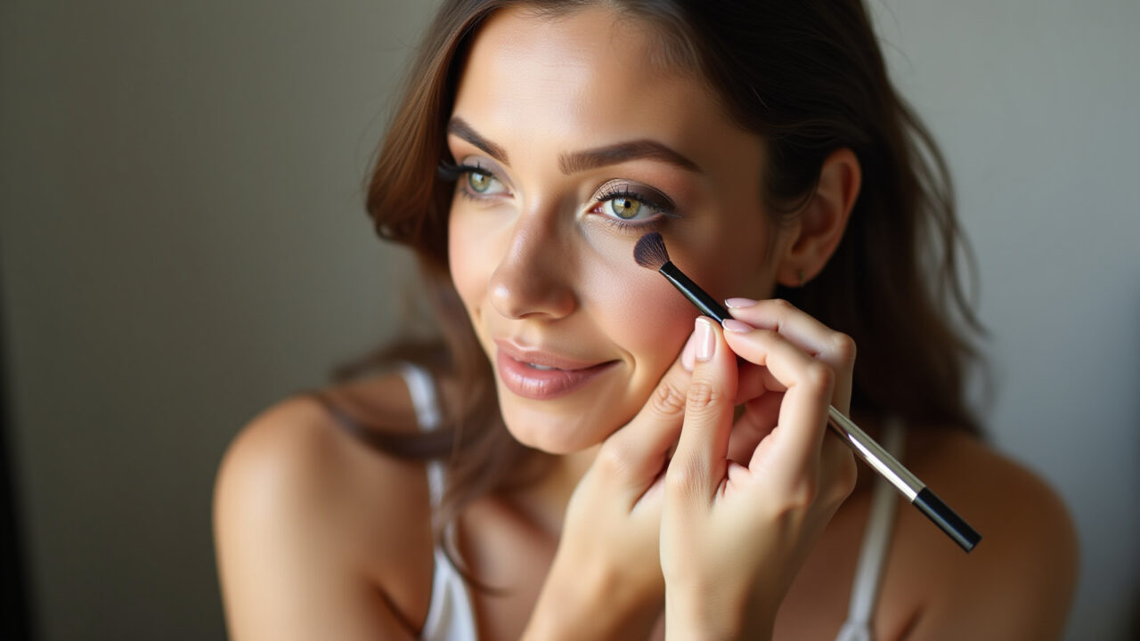 Aplicação de maquiagem mineral para uma opção natural.