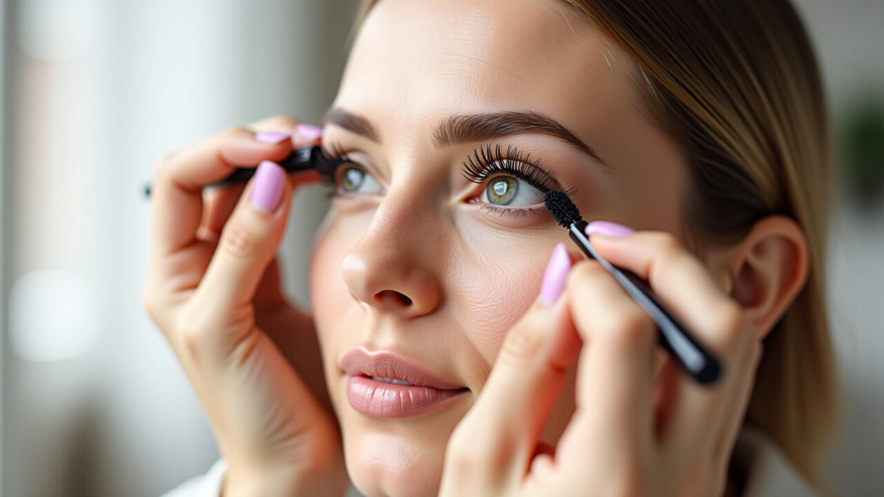 Cílios curvados e volumosos em olhos orientais.