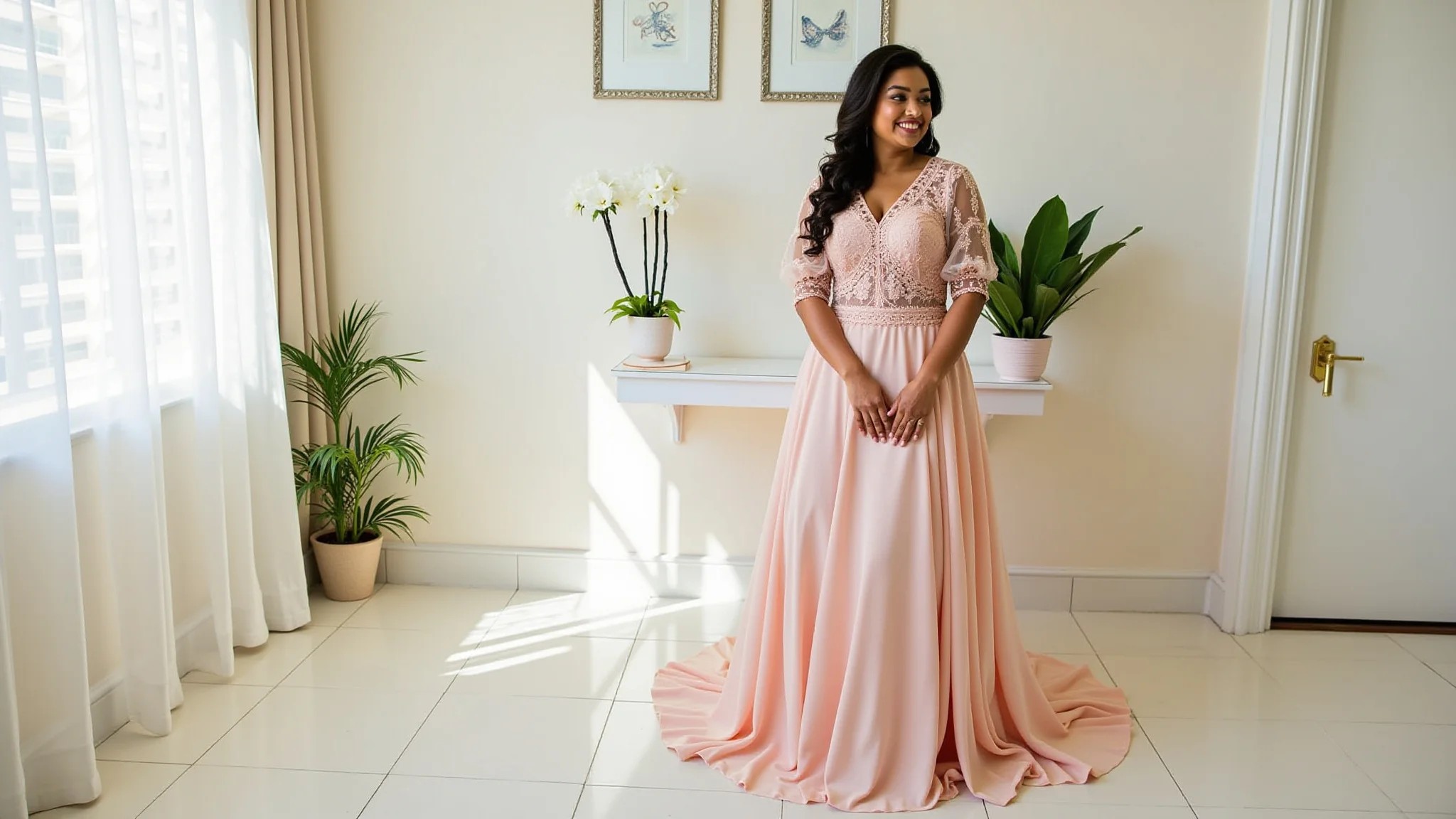 Convidada com saia fluida e blusa em festa de 15 anos durante o dia.
