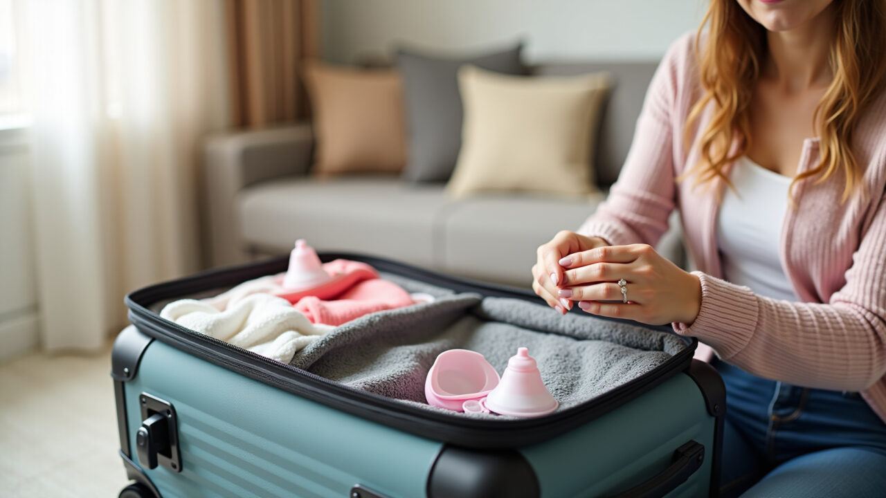 Coletor menstrual para viagens longas.