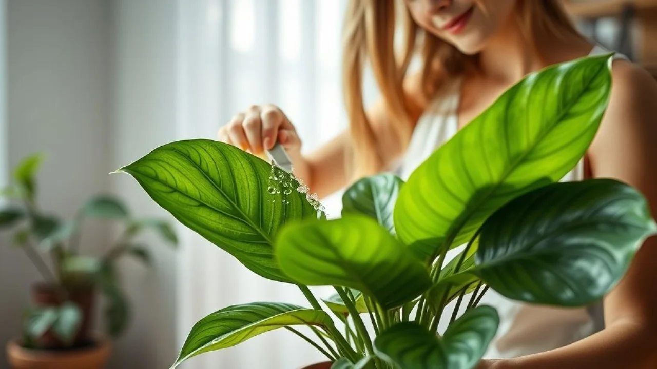 Mulher regando planta Maranta em apartamento brasileiro