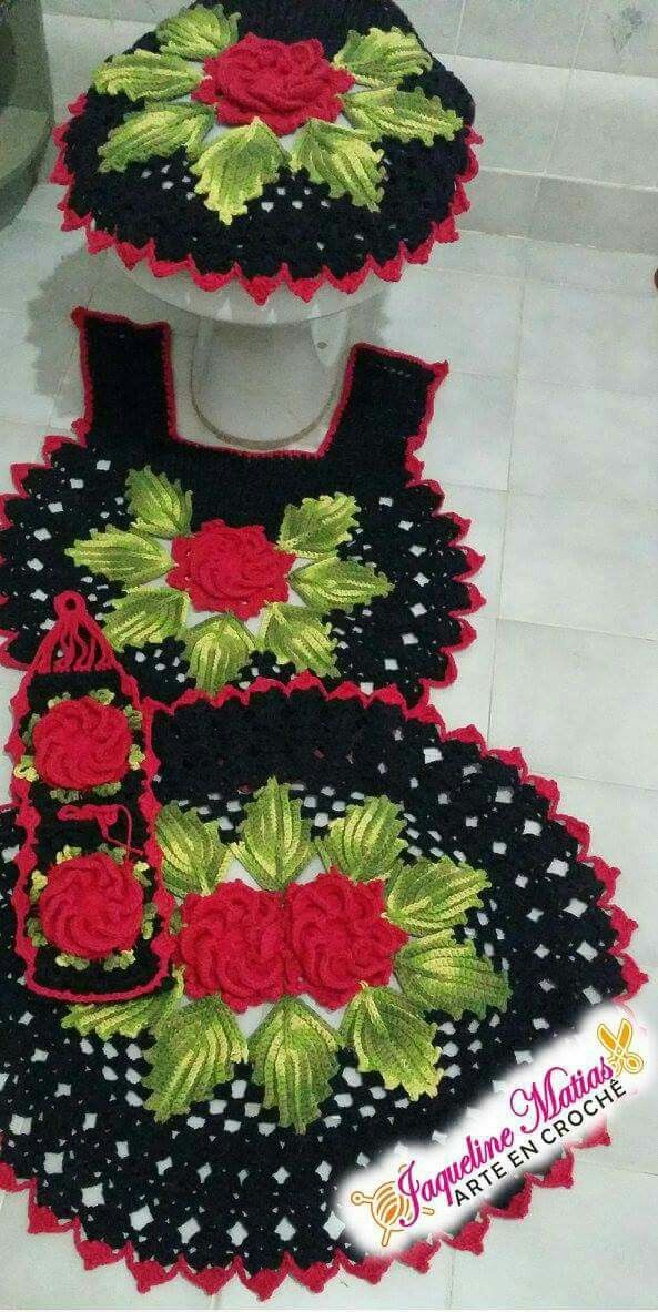 Jogo de Banheiro em Croche Preto e ...