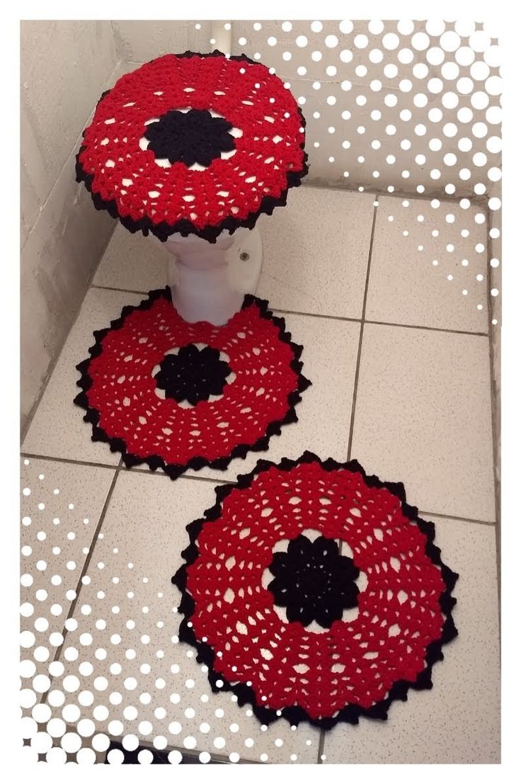 Jogo de Banheiro Redondo Vermelho e ...