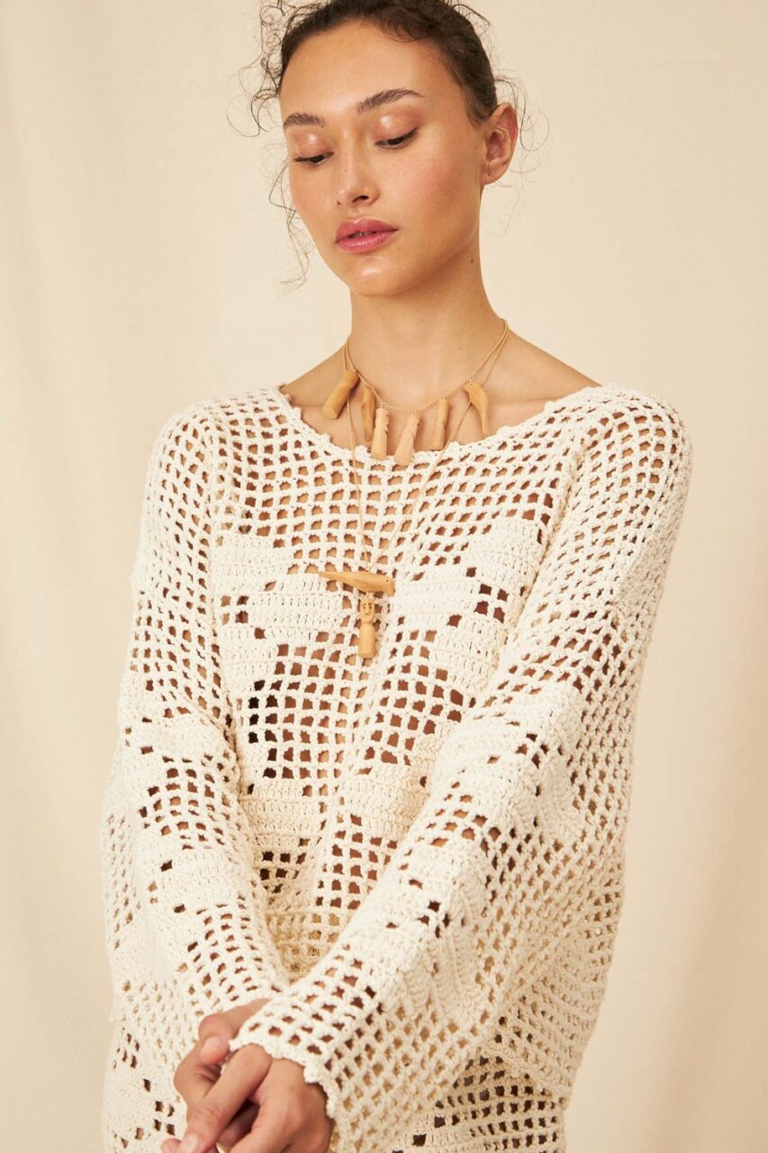 Blusa Leonora Manga Longa Crochê ...