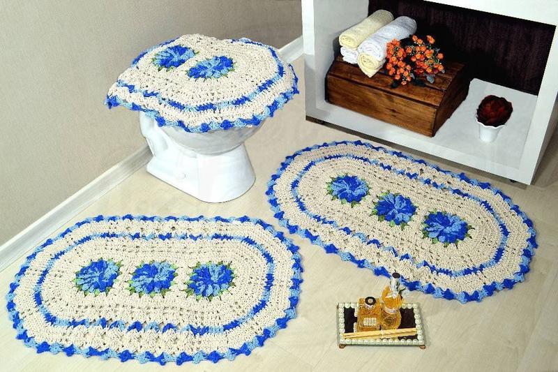 Jogo de Banheiro Crochê - Azul Mesclado ...