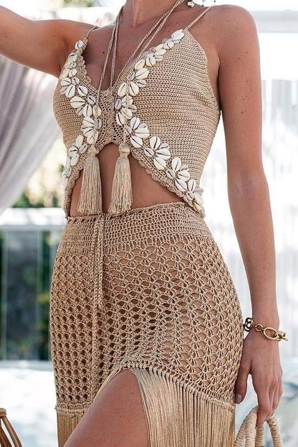 franja, saia de croche, vestidos ...