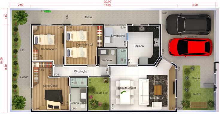 Casa com pé direito alto e área de luz ...