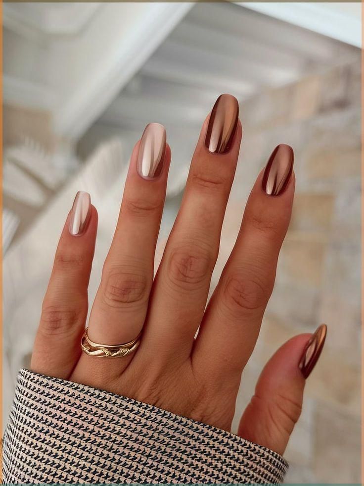 Rose Gold and Metallic Almond Nails