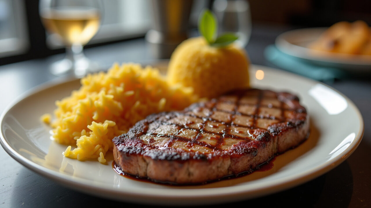 Bife à Milanesa com Arroz Biro Biro.