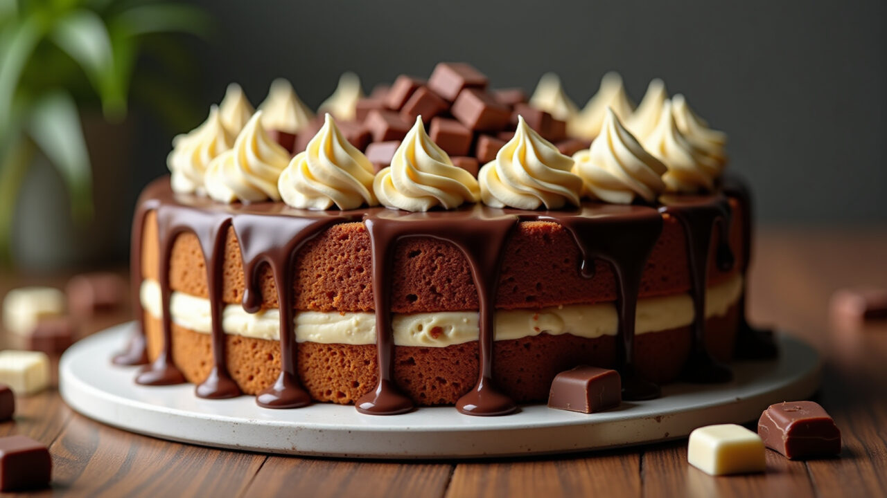 Bolo feminino com chocolate derretido irresistível.