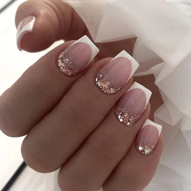 Unhas de Ponta Francesa com Glitter ...