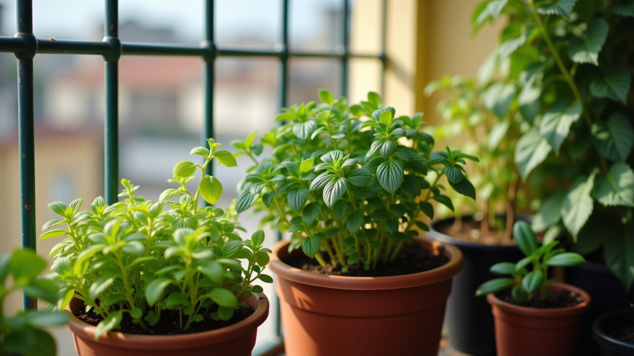 Pequeno jardim urbano em varanda de apartamento brasileiro.