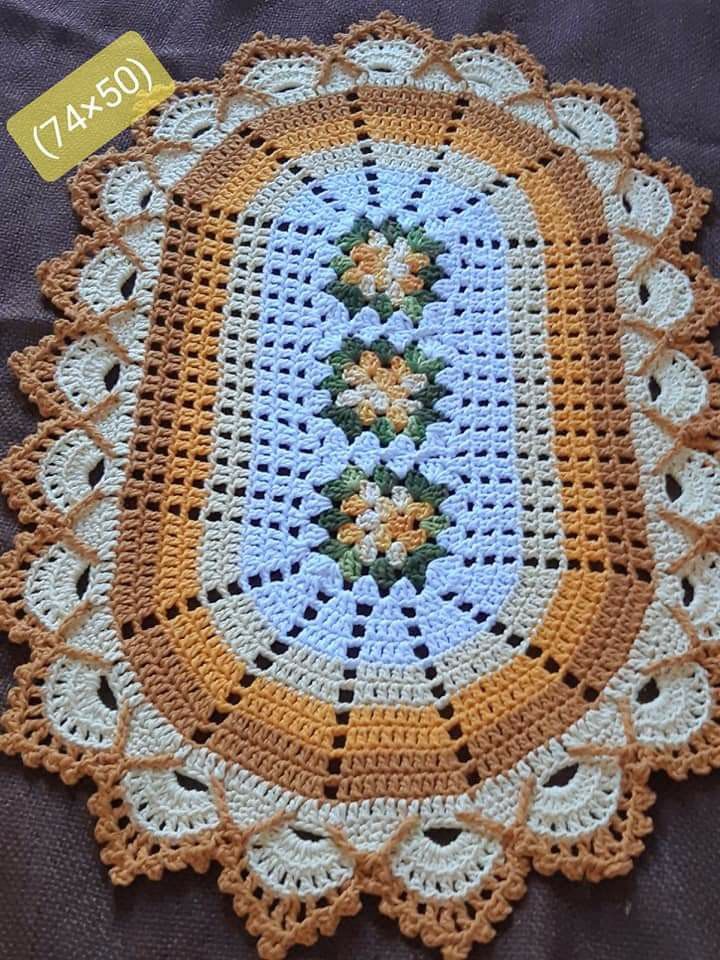 Crochet Doily with Oval Design and ...