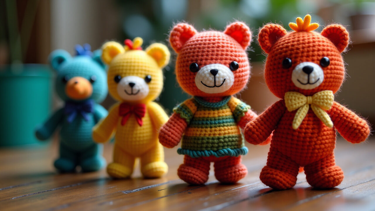 Amigurumi characters inspired by Brazilian folklore, vibrant colors, professional photography, 8K Amigurumis inspirados no folclore brasileiro.