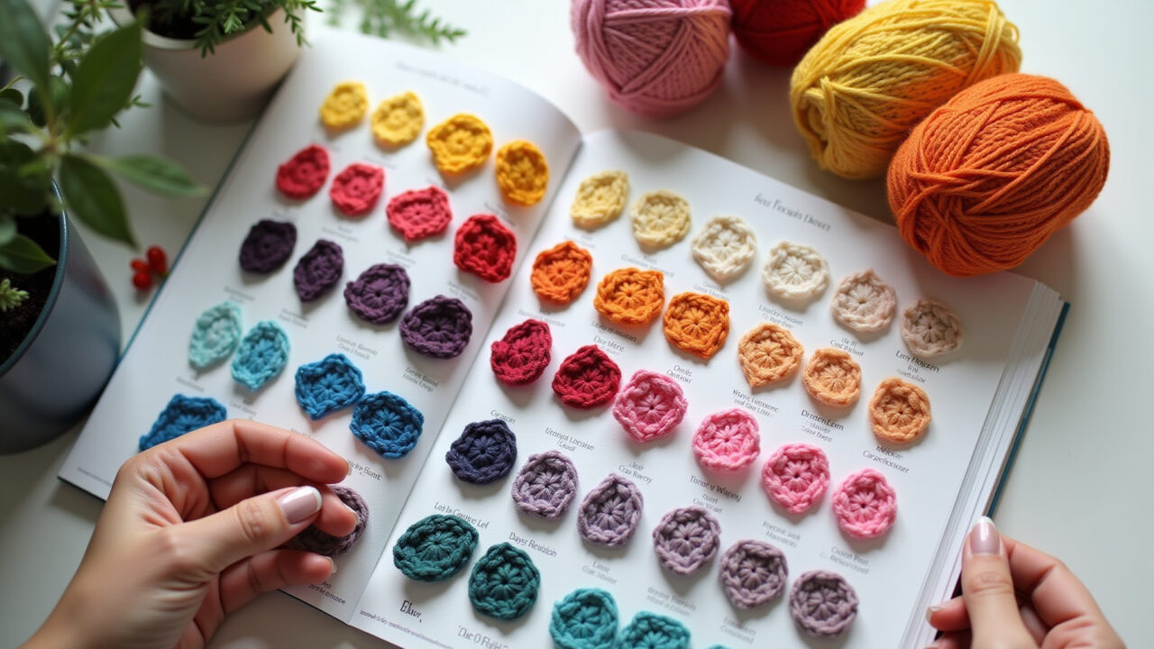 Amigurumi color chart inspiration, yarn swatches, harmonious color palettes, professional Tabela de cores para amigurumi.