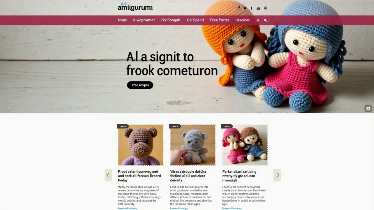 Amigurumi patterns website, free recipes, various skill levels, user-friendly interface, commercial Receitas grátis de amigurumi em site especializado.