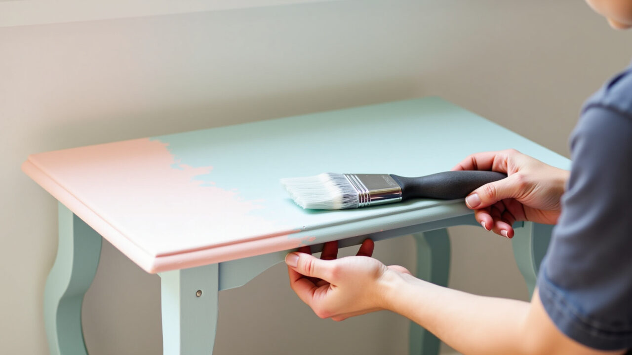 Pintura de mesa lateral pequena em tom pastel, projeto DIY para iniciantes.