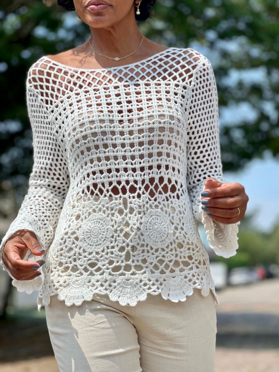 Blusa Crochê Manga Longa B30198 ...