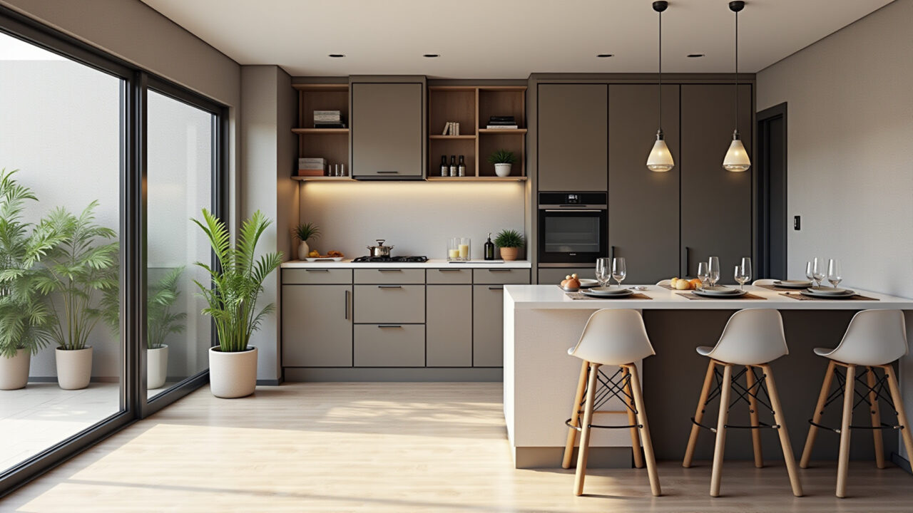 Cozinha compacta americana integrada à sala de estar.