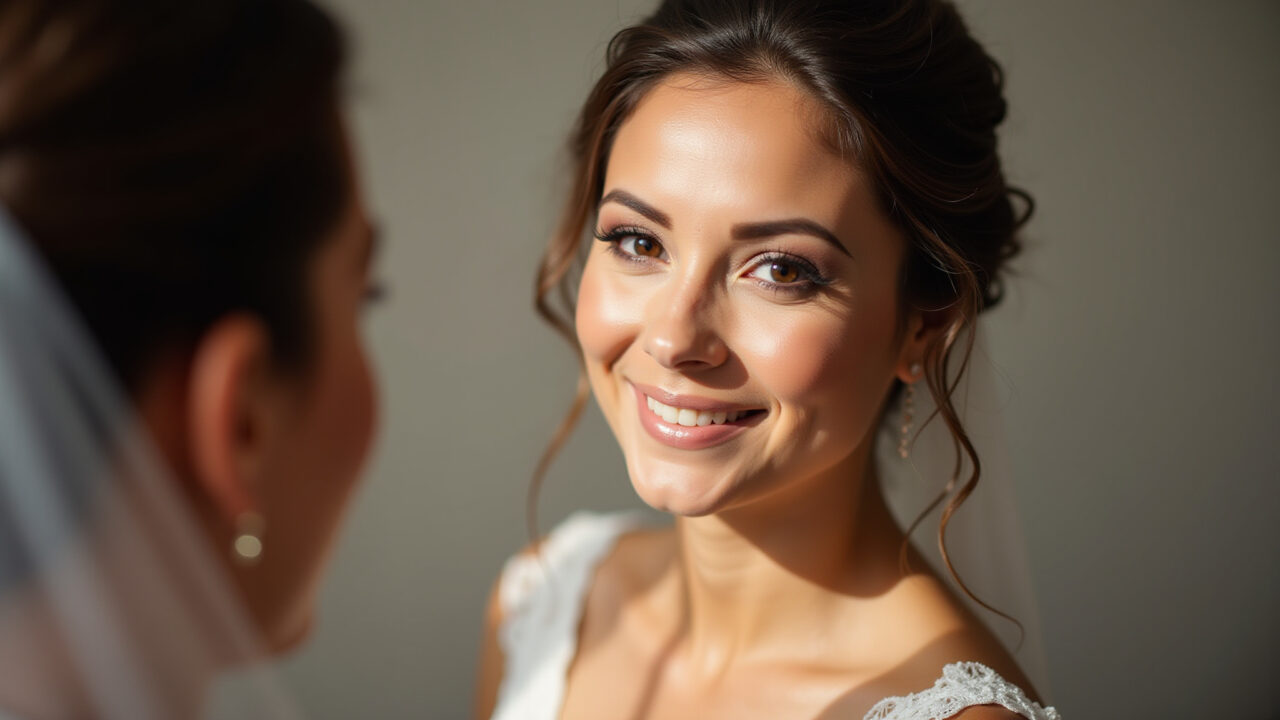 Brazilian woman, neutral eyeshadow, illuminated, afternoon wedding makeup, 'chácara' setting, Sombra neutra e iluminada para um olhar marcante em casamento.