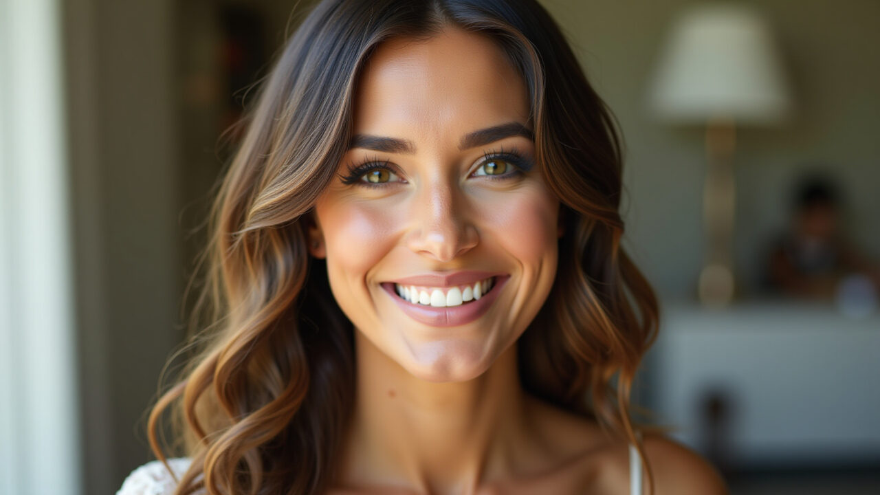 Brazilian woman, nude lipstick, irresistible lips, afternoon wedding makeup, 'chácara' background, Batom nude para lábios irresistíveis em maquiagem de casamento.