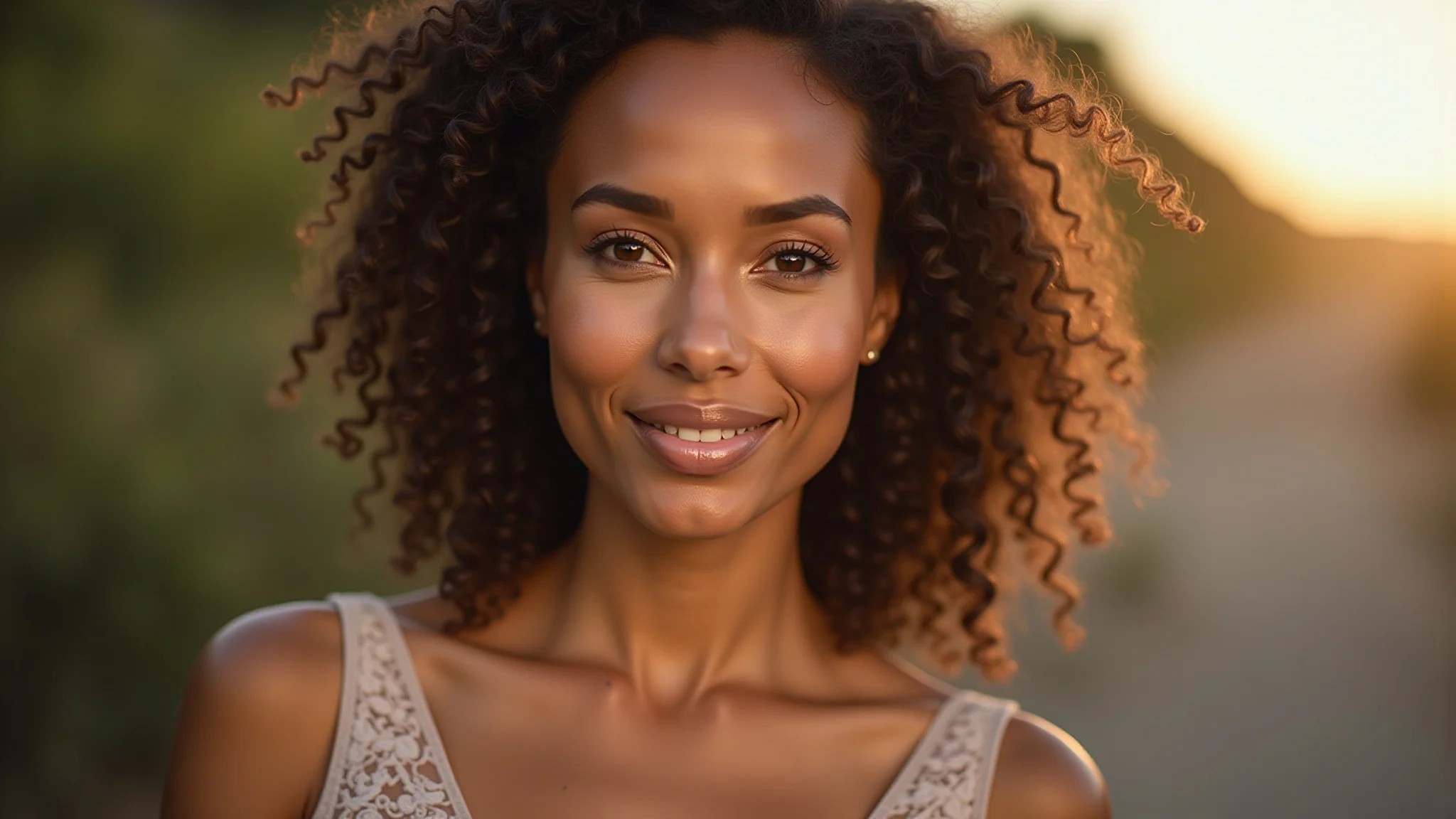 Mulher brasileira de pele morena usando batom nude MAC.