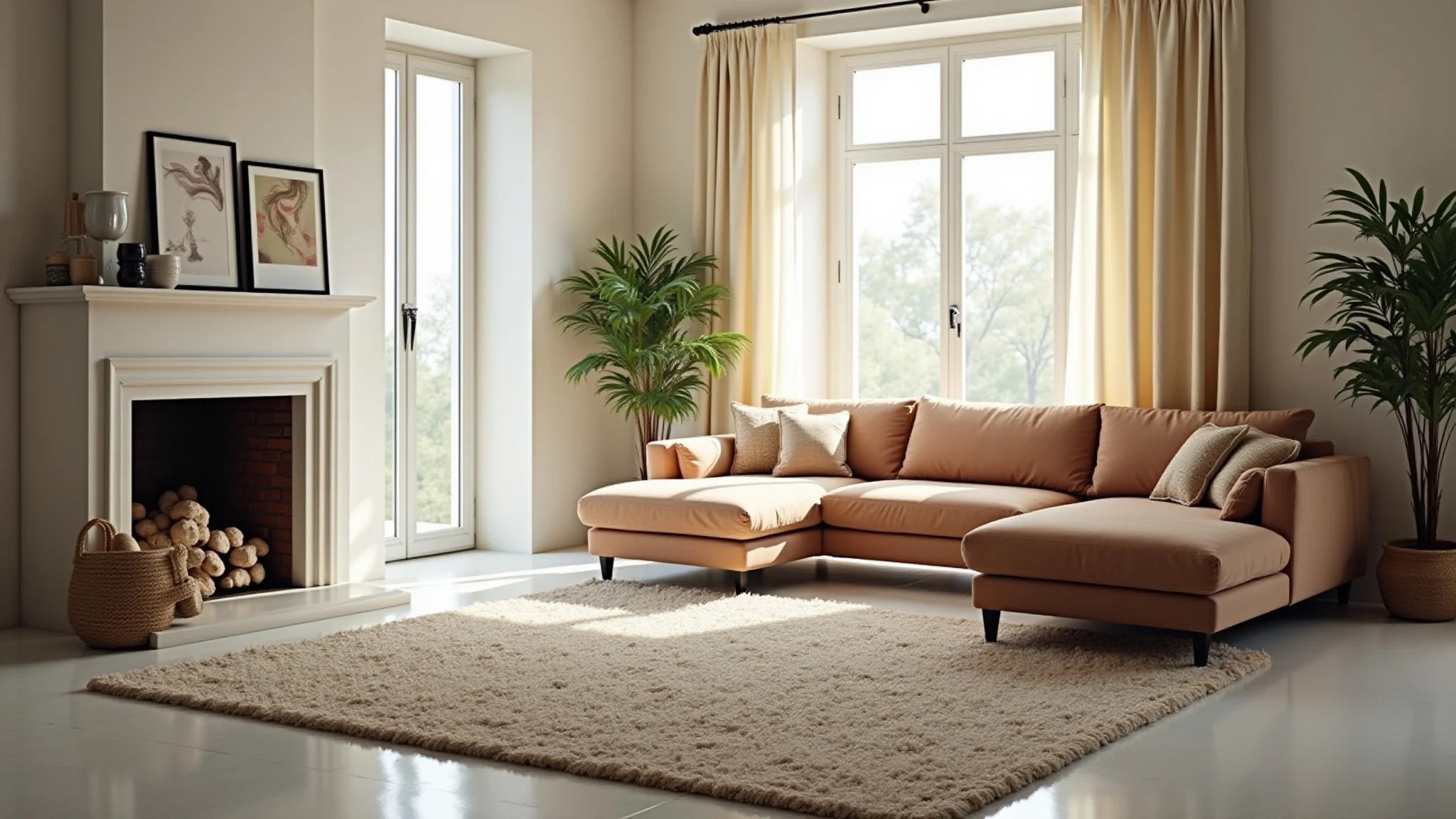 Sala de estar com tapete pequeno demais, mostrando o desequilíbrio no ambiente.