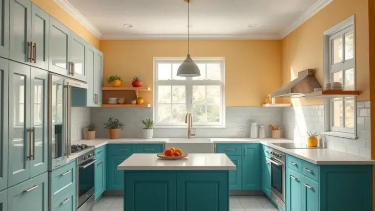 Cozinha reformada com estilo brasileiro, cores vibrantes e luz natural.