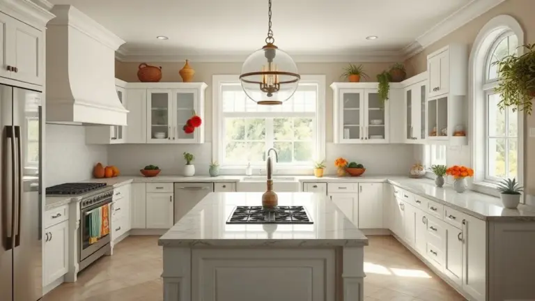 Cozinha moderna com ilha central, cooktop e decoração brasileira vibrante.