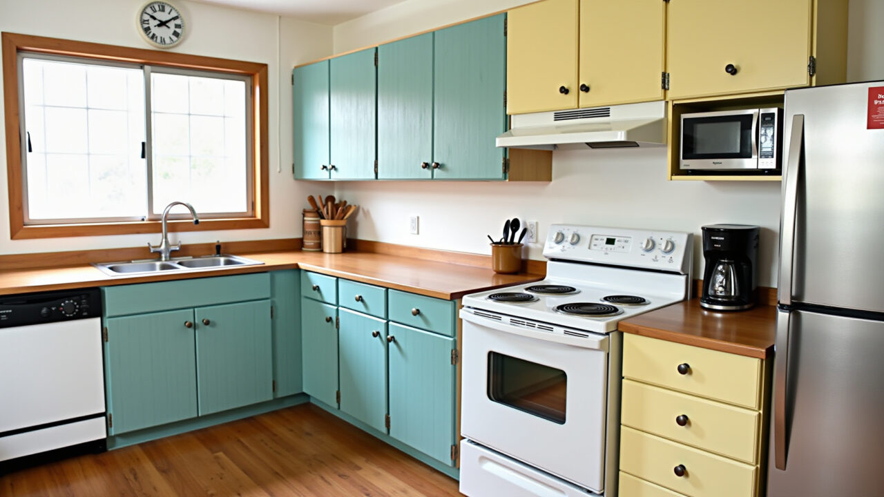 Budget modern kitchen, repurposed furniture, colorful painted cabinets, DIY decor, creative, Cozinha moderna gastando pouco.