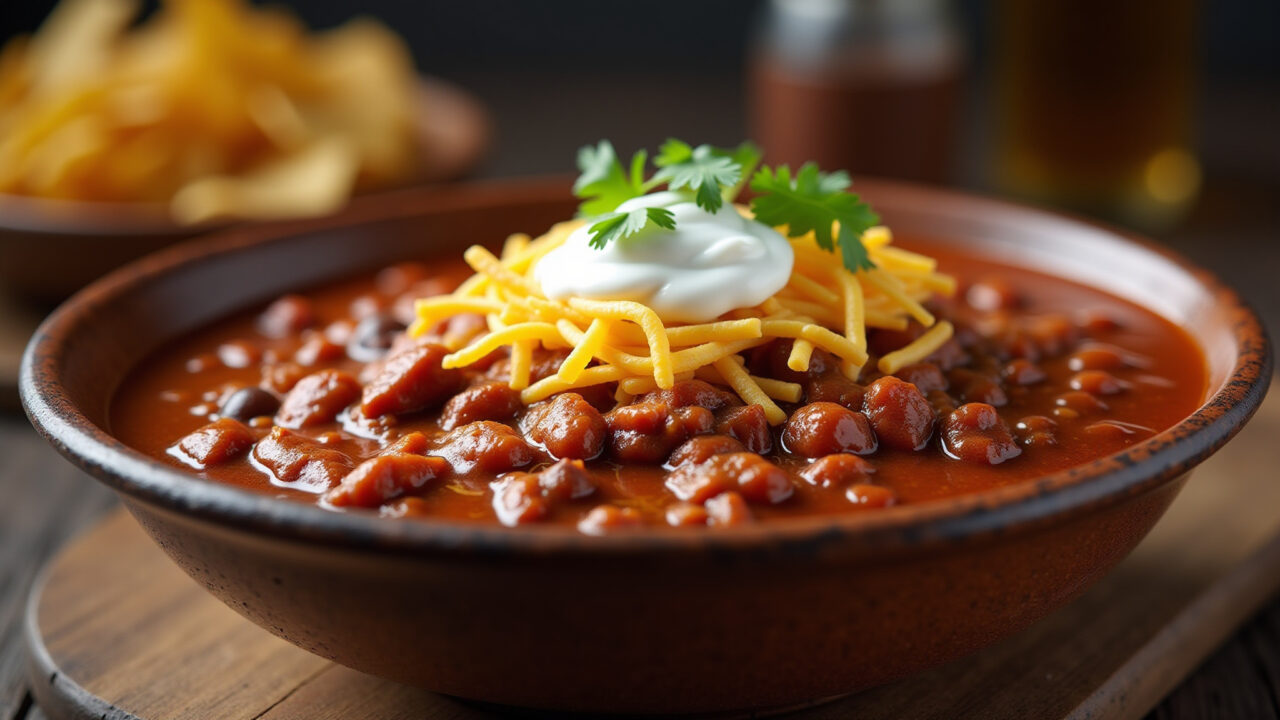 Chili com carne, um clássico Tex-Mex.