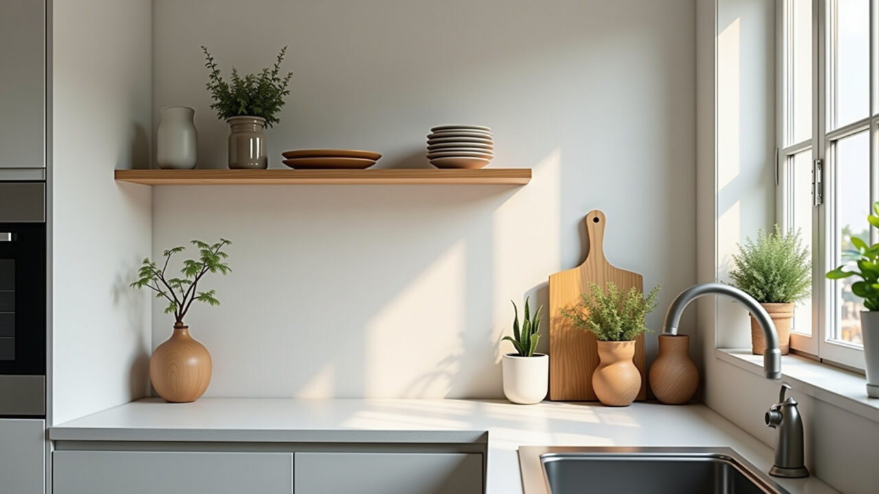 Cozinha limpa e organizada com visual renovado.