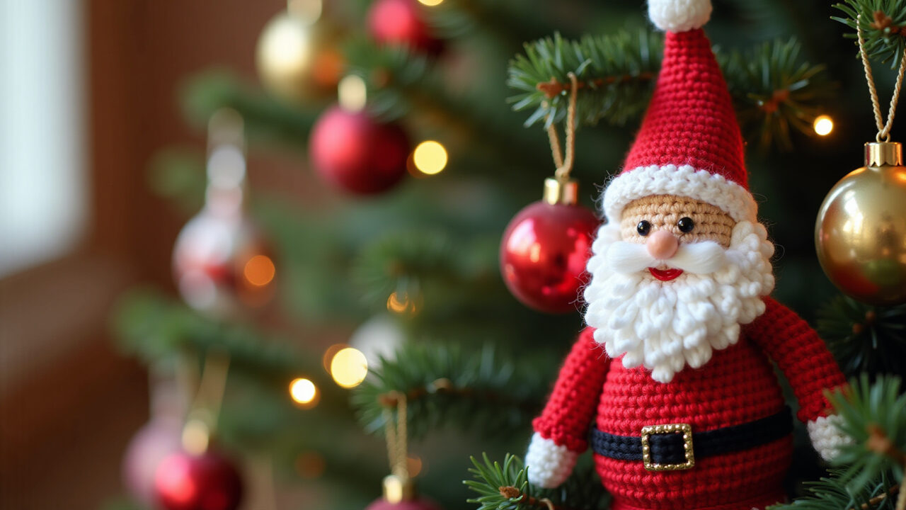 Amigurumi Papai Noel pequeno para árvore de Natal.