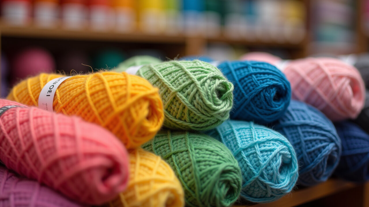 Close-up Círculo Amigurumi cotton yarn skeins, vibrant color palette, armarinho shelf, Fios de algodão Círculo Amigurumi em diversas cores.