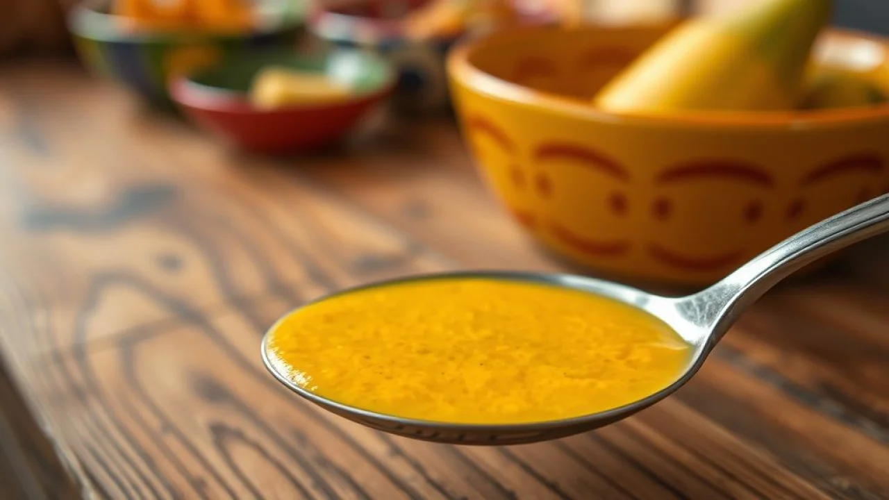 Colher de sopa com creme de abóbora. Utensílio ideal para sopas e caldos na culinária brasileira.