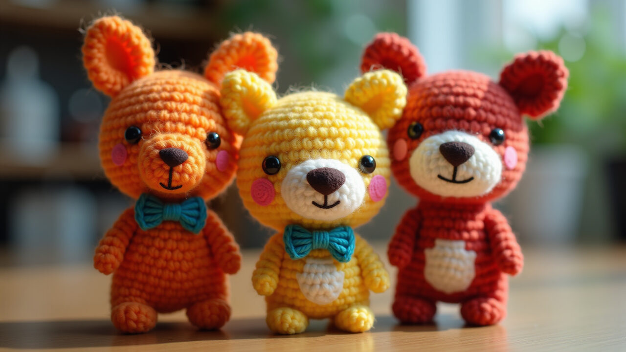Close-up of amigurumi details, showcasing craftsmanship, high-quality materials, natural lighting, Detalhes do amigurumi em close-up, qualidade dos materiais.