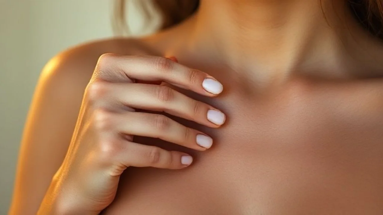 Mão feminina aplicando hidratante em pele seca, mostrando hidratação profunda.