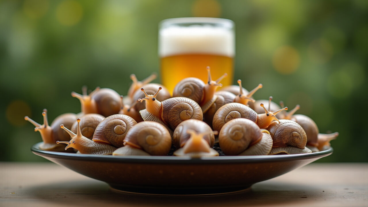 Armadilha com cerveja para caramujos em quintal.