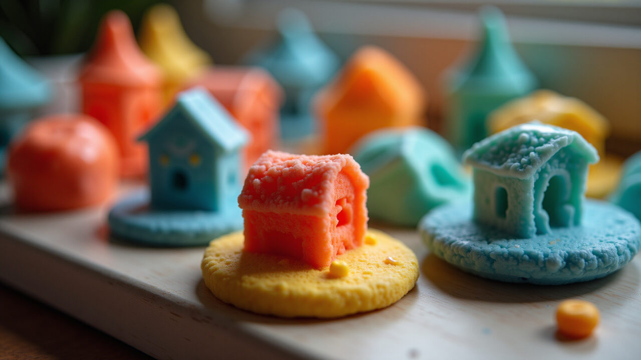 Miniaturas de gesso coloridas para colecionar.